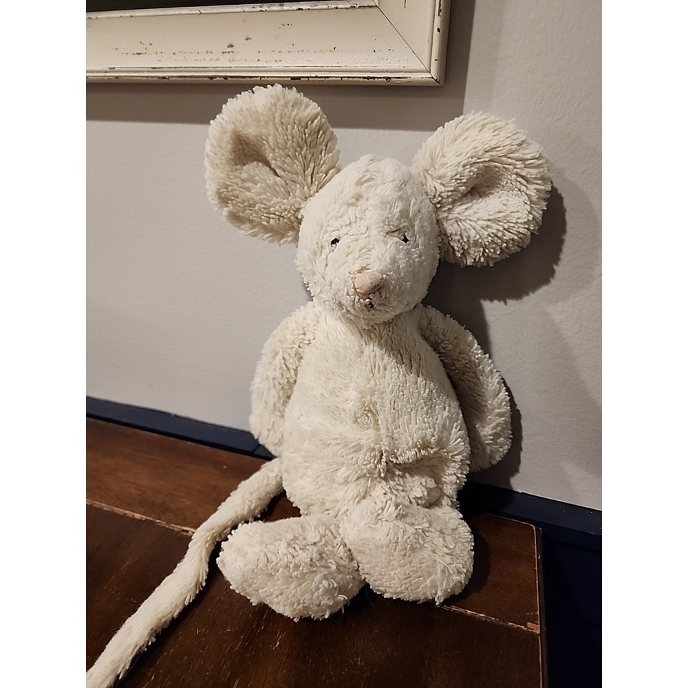 Jellycat Bashful Cream Mouse‎ Plush Retired Rare Stuffed Animal White 12"  Used